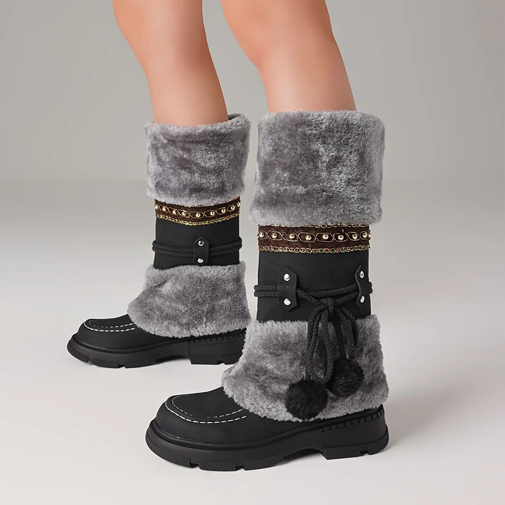 Womens Winter Faux Fur Lining Knee High Snow Boots Platform Heels
