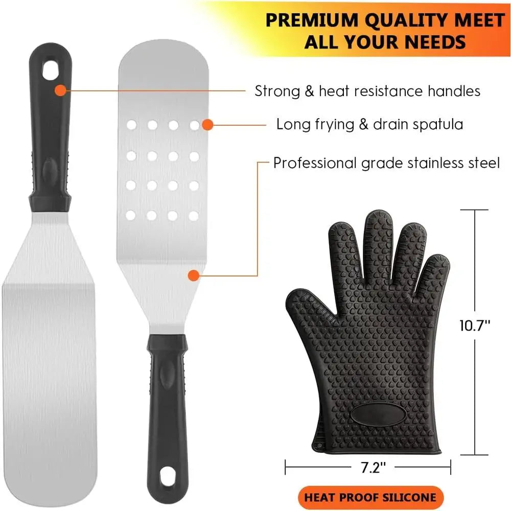 DUTRIEUX 144 Pcs BBQ Griddle Tools Set Stainless Steel