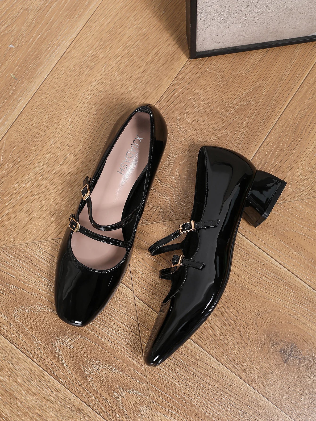 Women Leather Mary Jane Pumps With Thick Square Heel