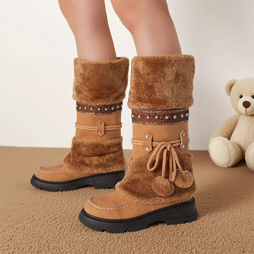 Womens Winter Faux Fur Lining Knee High Snow Boots Platform Heels