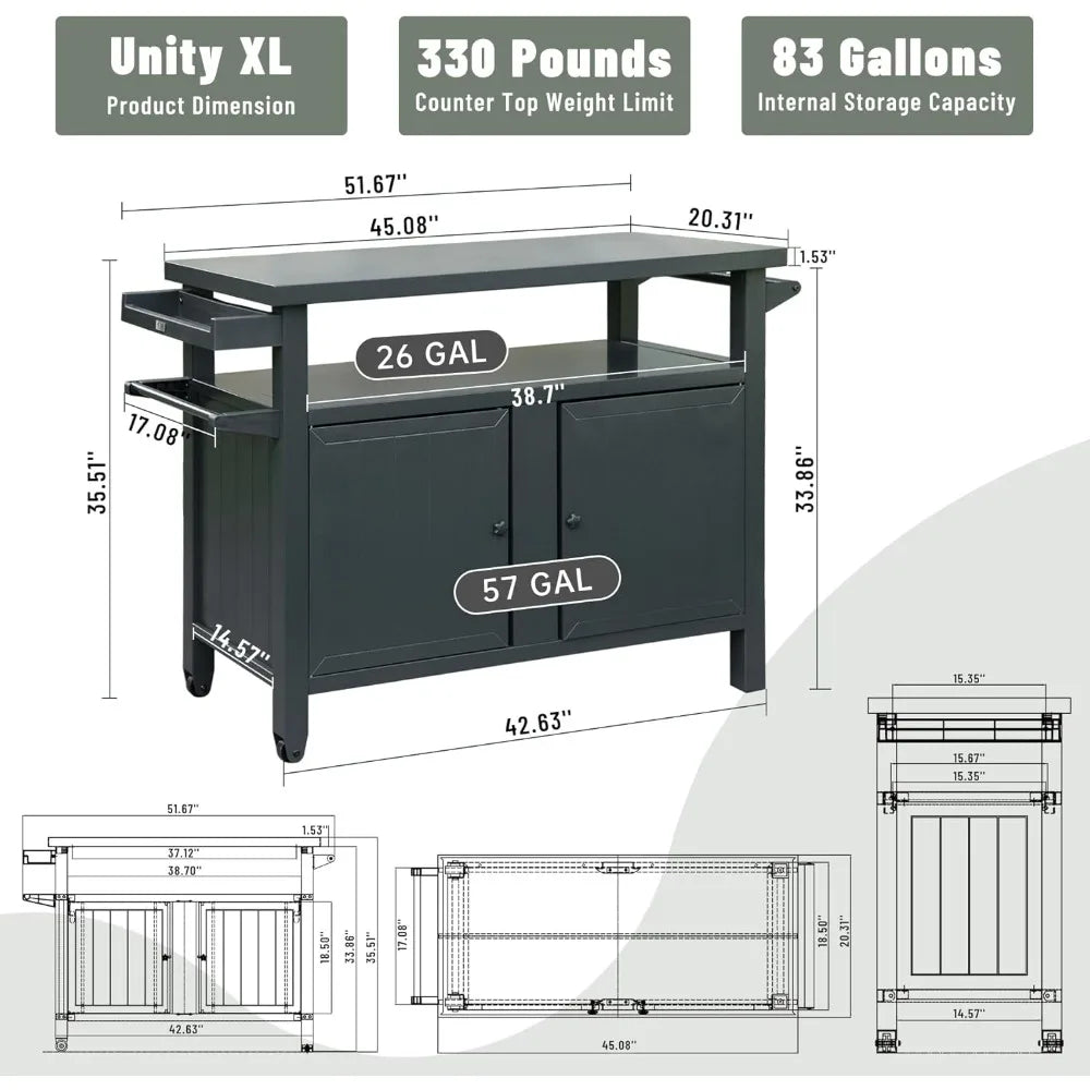 DAFIFY Metal Outdoor Grill Cart With Wheels And Storage Cabinet
