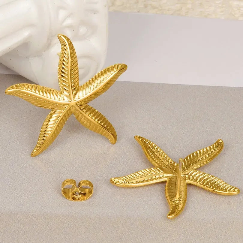 JWERCN Stainless Steel Starfish Shell Earrings For Women