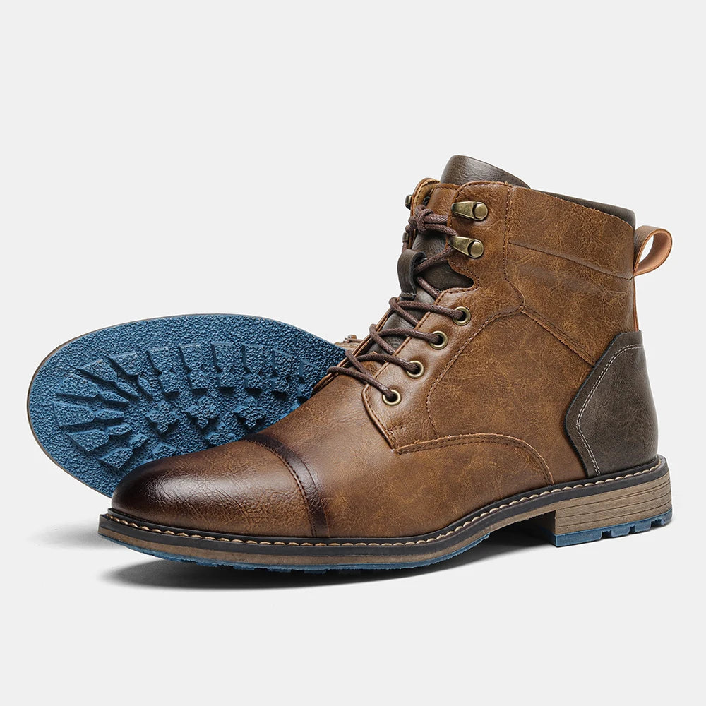 HecraftedCN Retro Leather Men Boots For Spring Season Comfort