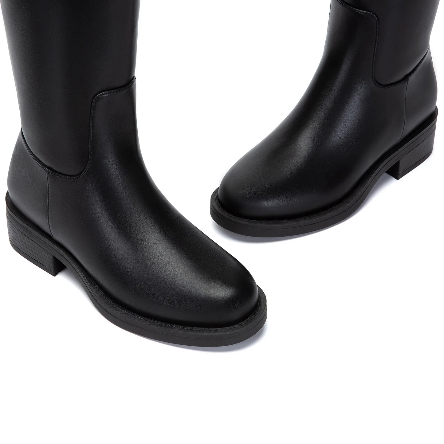 Athlefit Women's Knee High Riding Boots Round Toe Buckle
