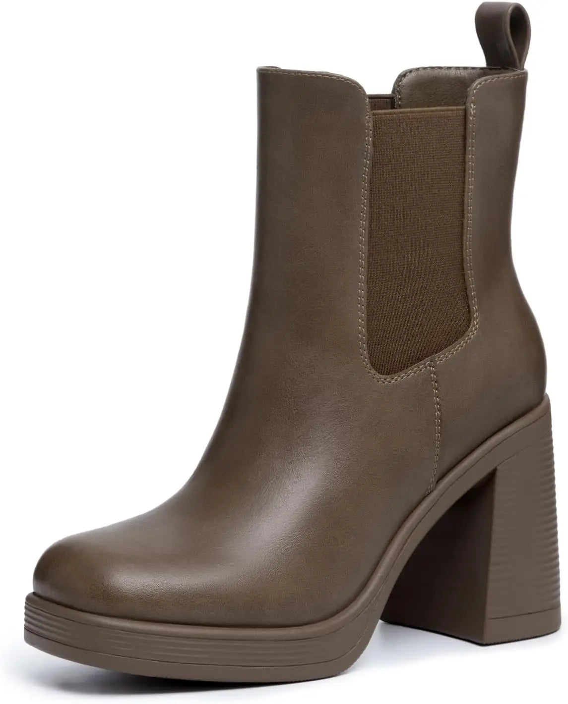 Athlefit Womens Chelsea Platform Boots High Chunky Heel Square Toe