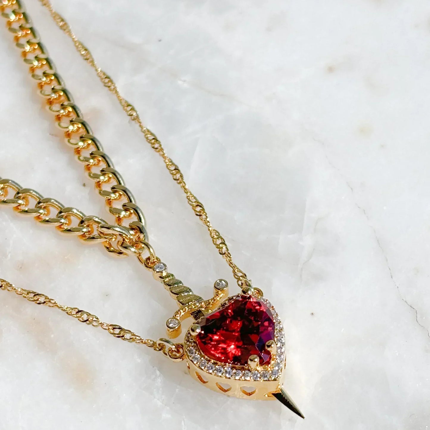 LATS Heart and Sword Zircon Pendant Necklace for Women Men