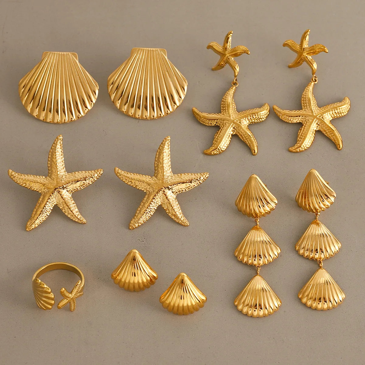 JWERCN Stainless Steel Starfish Shell Earrings For Women