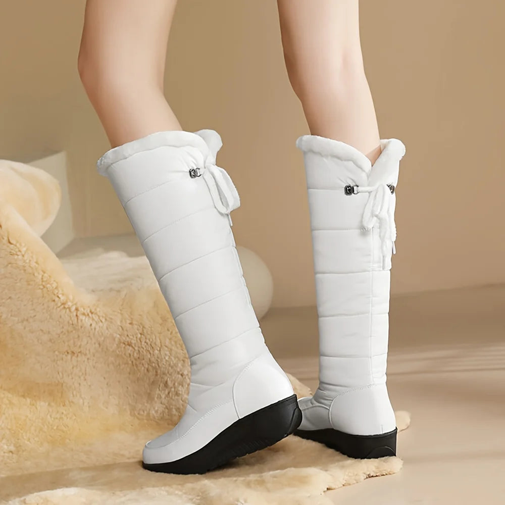 Womens Faux Fur Winter Snow Boots Waterproof Knee High Wedges