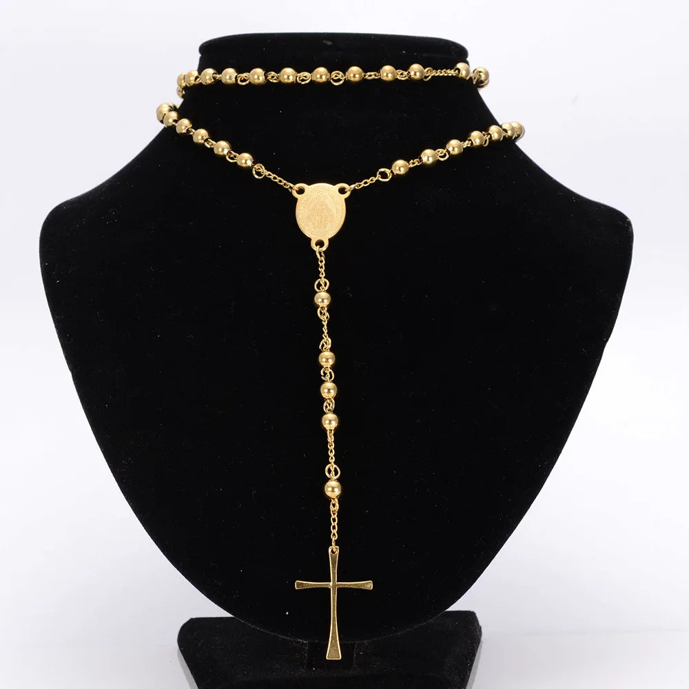 CN Stainless Steel Beads Pendant Necklace Rosary Unisex