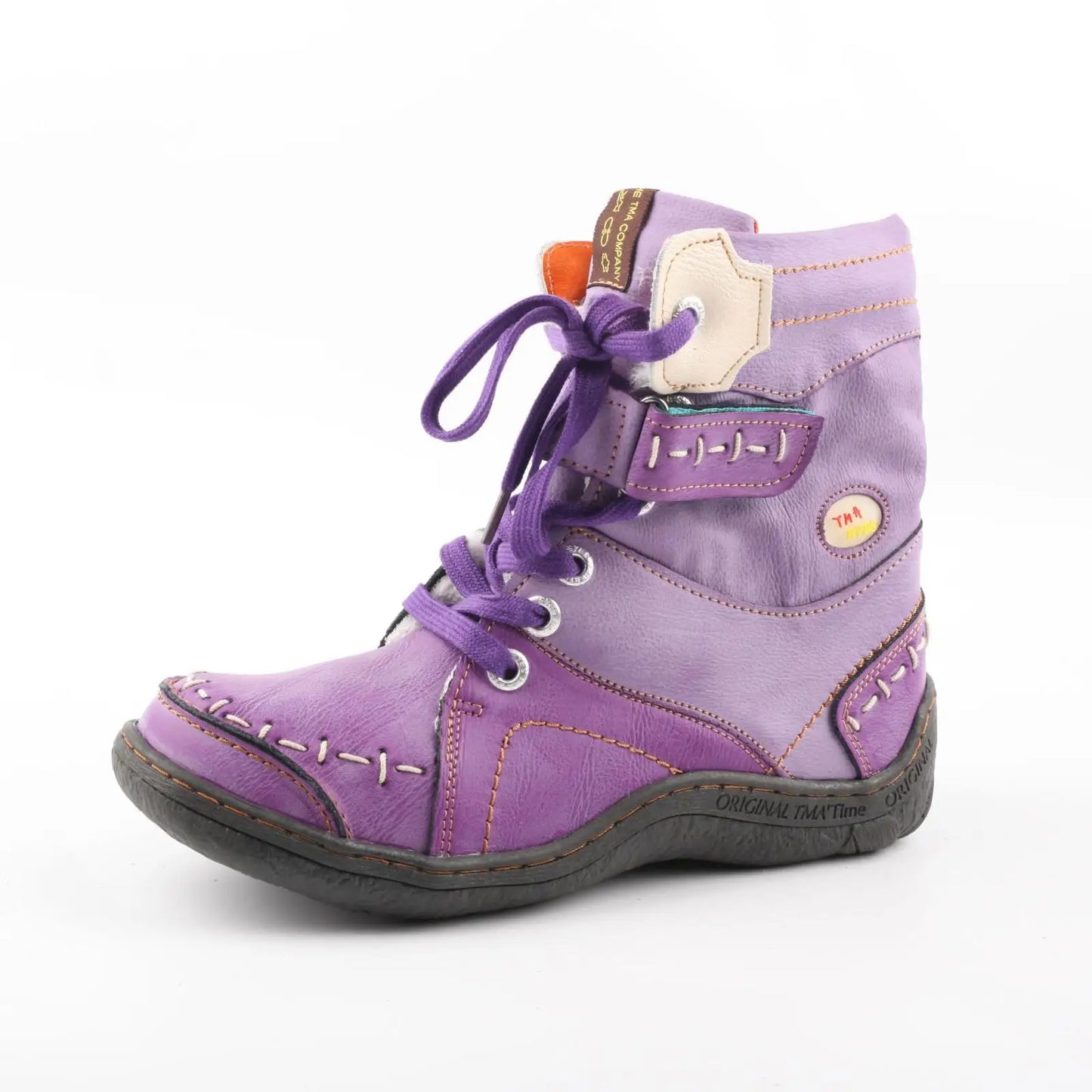 TMA EYES Women's Winter Leather Boots Slip-On Plush Lining