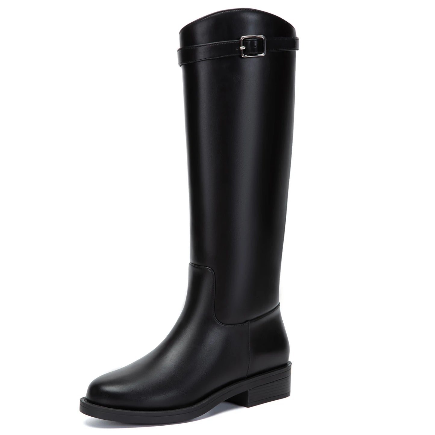 Athlefit Women's Knee High Riding Boots Round Toe Buckle