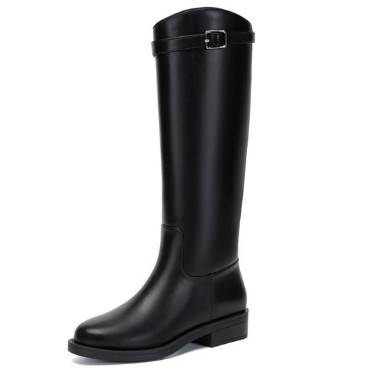 Athlefit Women's Knee High Riding Boots Round Toe Buckle