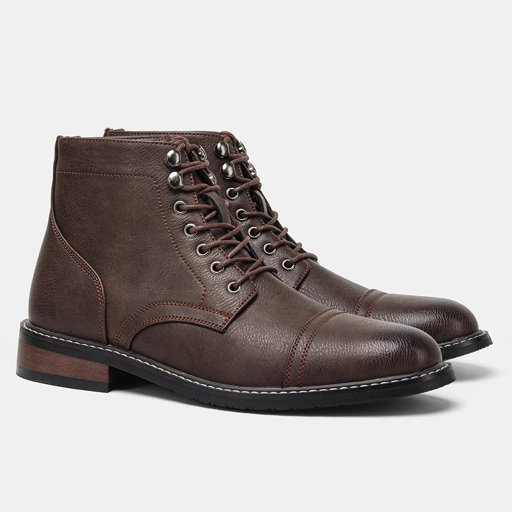 HecraftedCN Retro Leather Men Boots For Spring Season Comfort