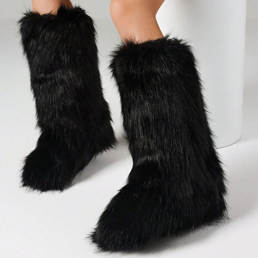 Furry Fluffy Women Snow Boots Warm Plush Winter Shoes