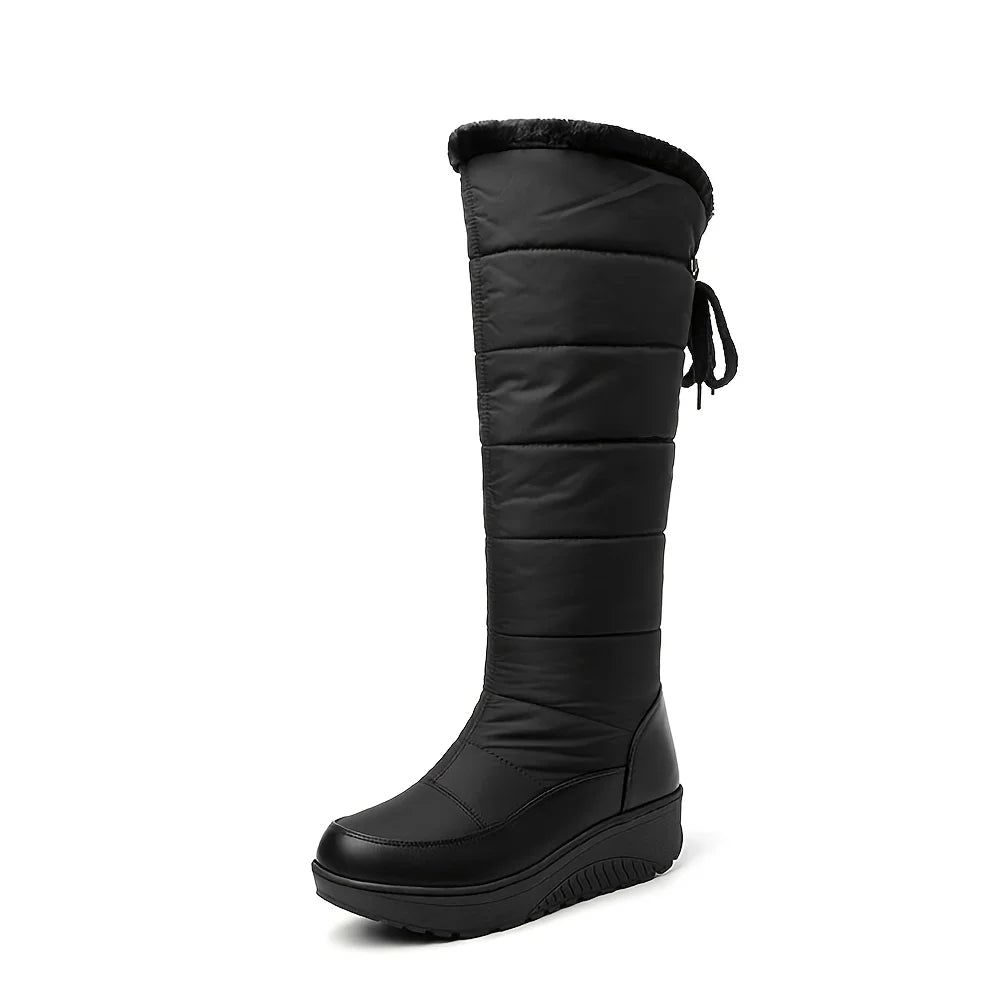 Womens Faux Fur Winter Snow Boots Waterproof Knee High Wedges