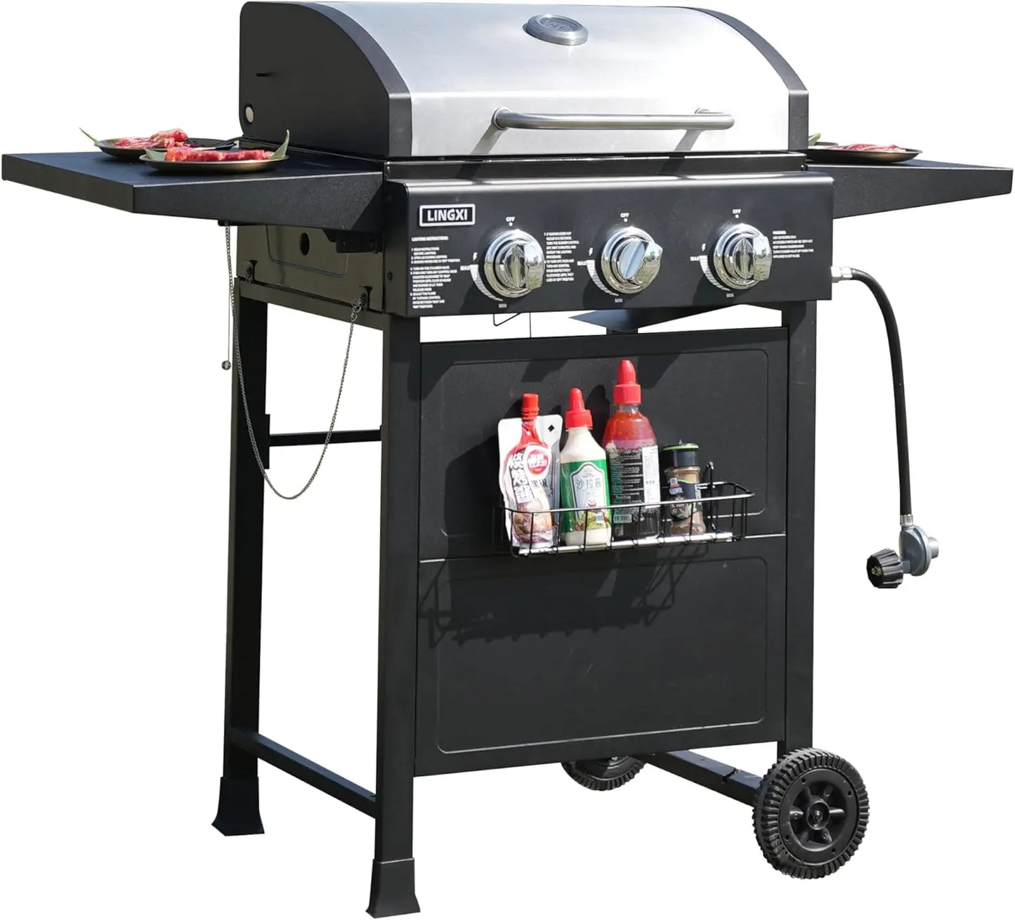 RBXC 3-Burner Propane Gas Grill With Front Hanging Basket