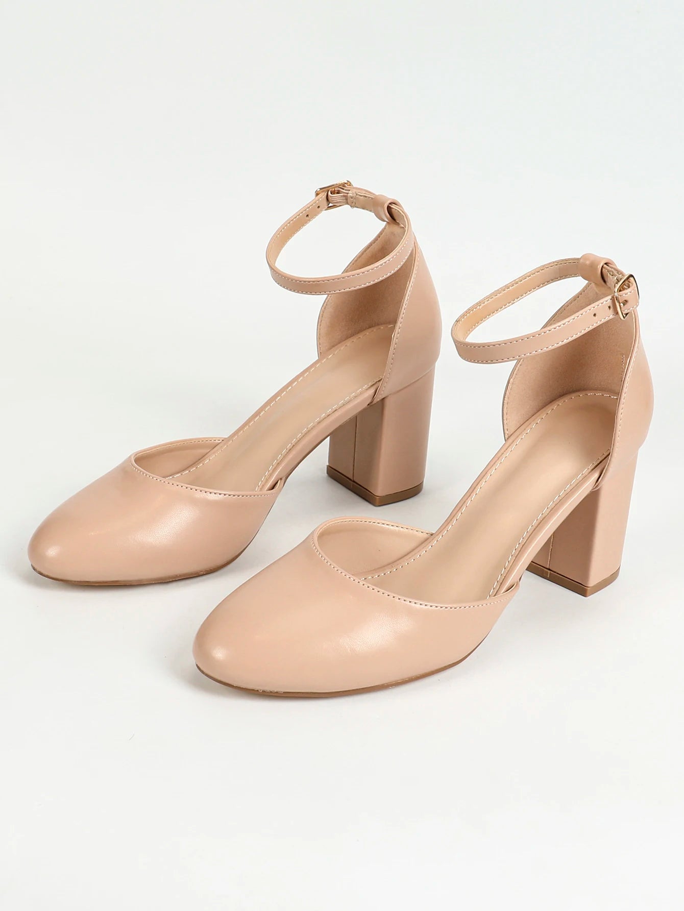 Women's Pointed Toe Low Block Heel Pumps With Adjustable Strap