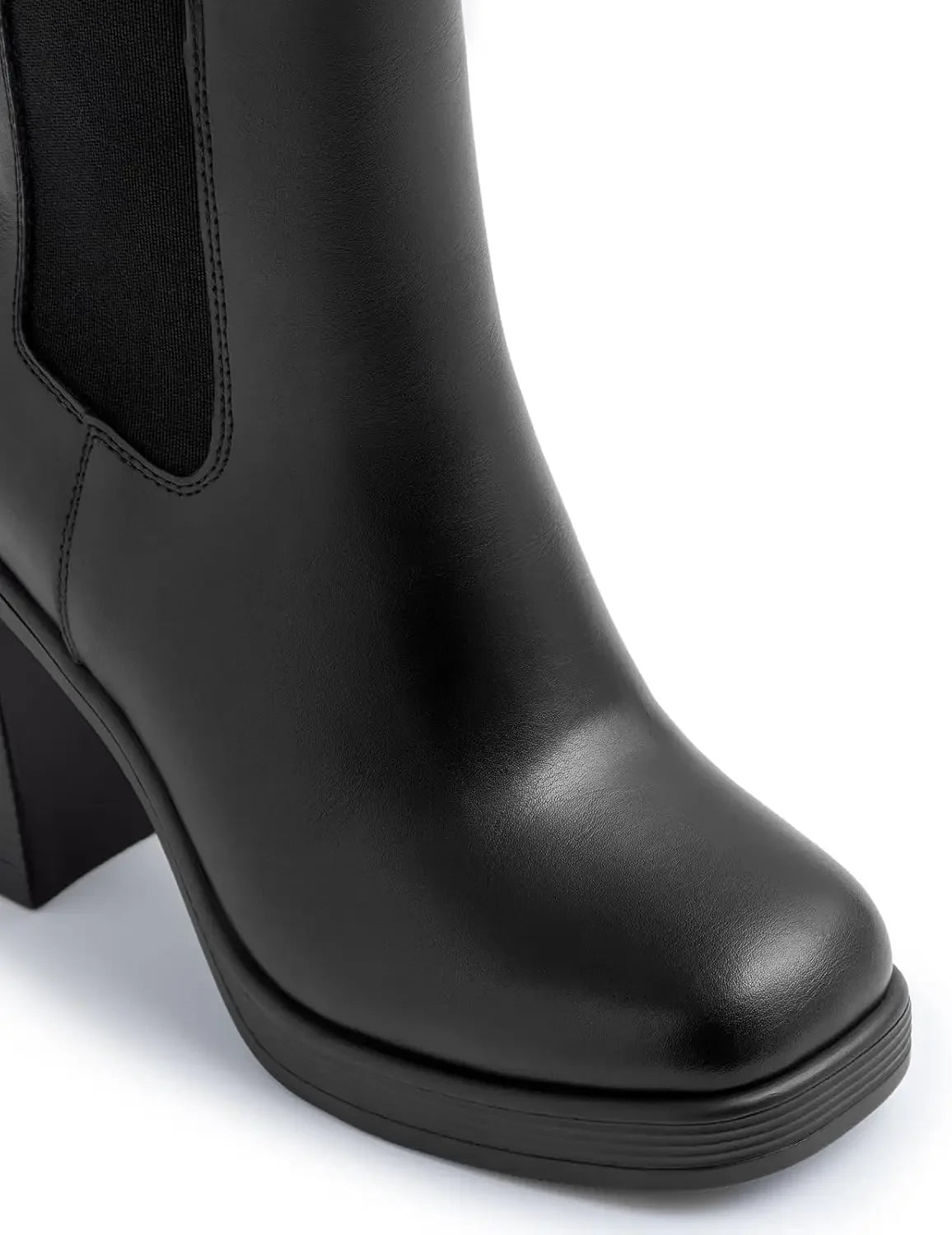 Athlefit Womens Chelsea Platform Boots High Chunky Heel Square Toe