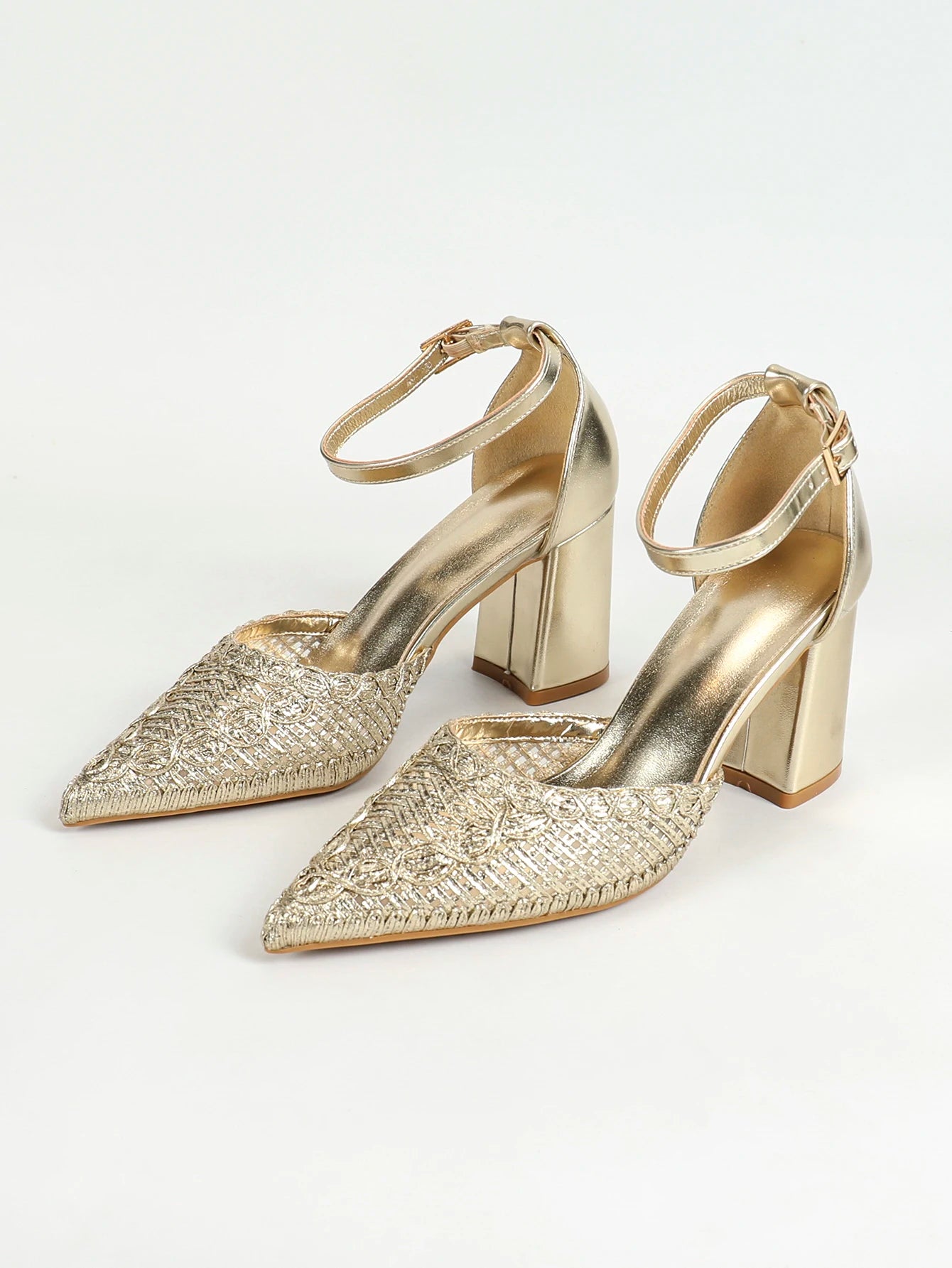 Women's Square Heel Slingback Pumps With Pointed Toe Wedding
