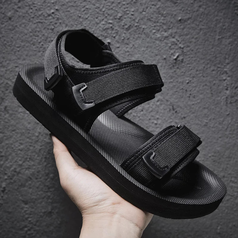 Sanzoog Men Velcro Sandals Adjustable Flat For Wide Foot
