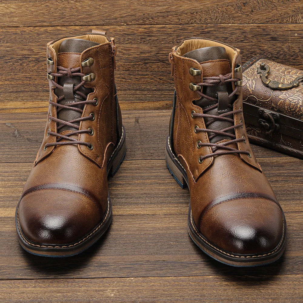 HecraftedCN Retro Leather Men Boots For Spring Season Comfort