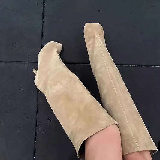 Women's Suede Knee High Boots Stiletto Heel Pull On