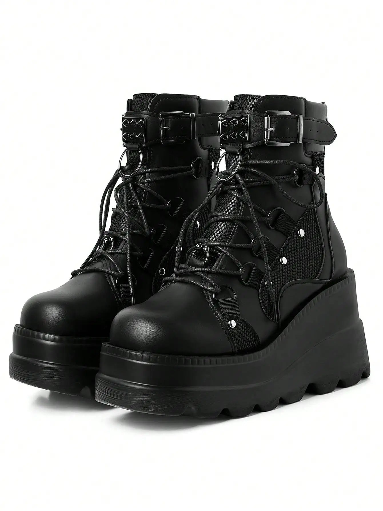 Gothic Platform Combat Boots Wedge Heel Ankle Lace Up