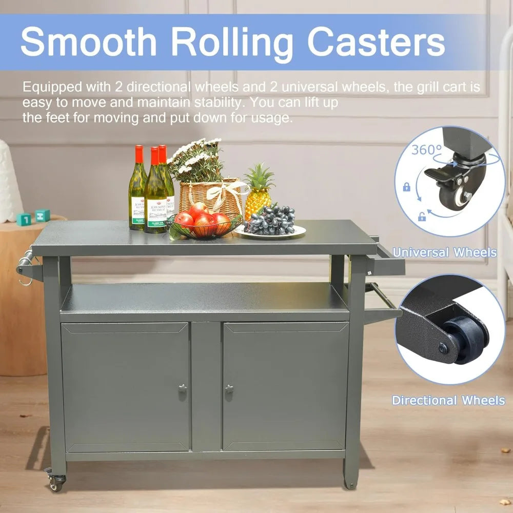 DAFIFY Metal Outdoor Grill Cart With Wheels And Storage Cabinet
