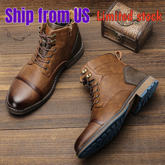 HecraftedCN Retro Leather Men Boots For Spring Season Comfort