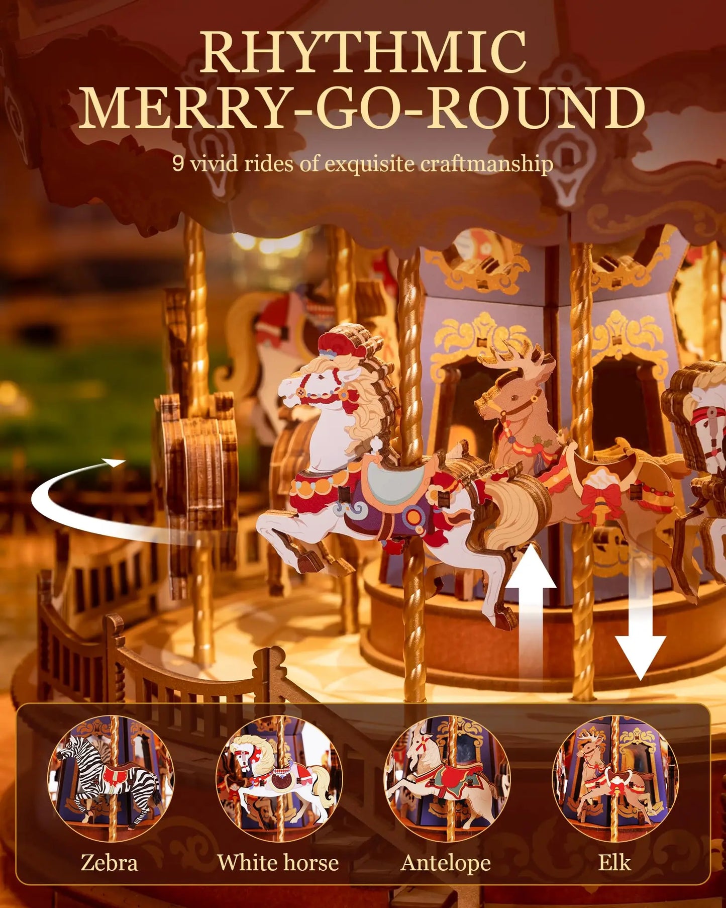 Robotime Rolife Carousel Music Box 3D Puzzle With Light