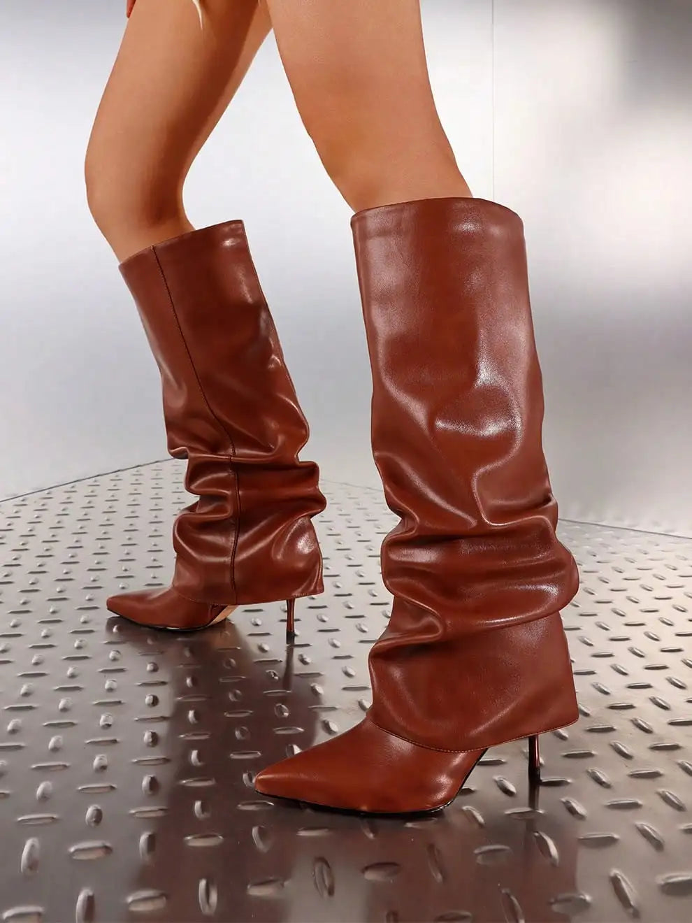 Elegant Women's Slouchy Knee High Stiletto Boots With Thin Heels