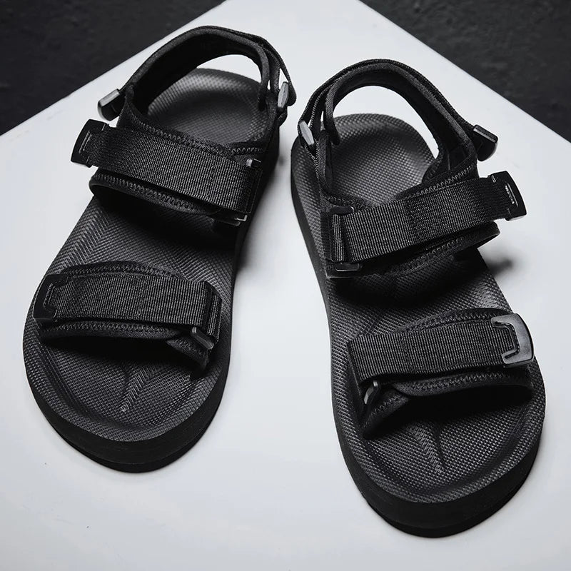Sanzoog Men Velcro Sandals Adjustable Flat For Wide Foot