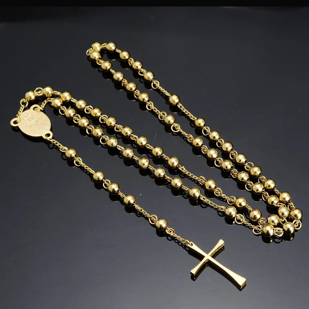 CN Stainless Steel Beads Pendant Necklace Rosary Unisex