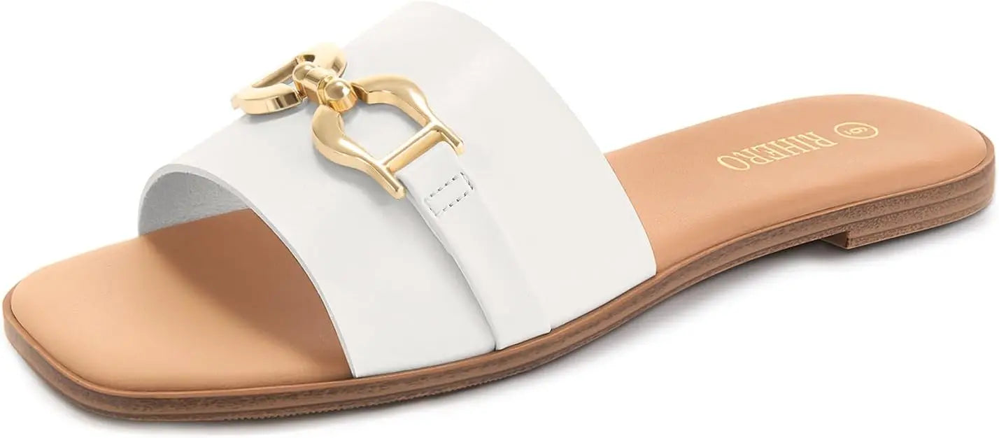 CN Fujian Womens Leather Flat Sandals Memory Foam Insole