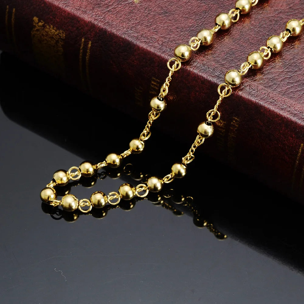 CN Stainless Steel Beads Pendant Necklace Rosary Unisex
