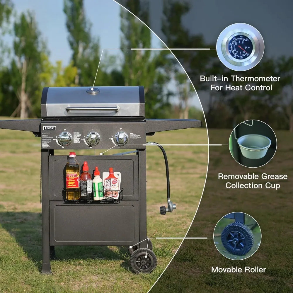 RBXC 3-Burner Propane Gas Grill With Front Hanging Basket